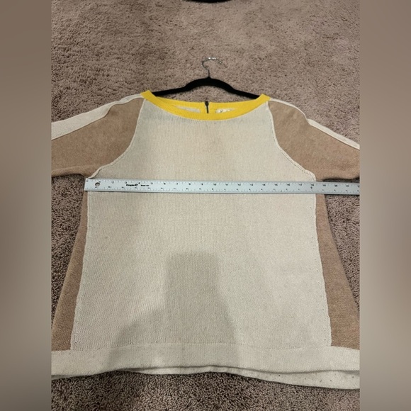 Anthropologie field flower short sleeve sweater beige tan yellow medium zip back - Picture 5 of 12